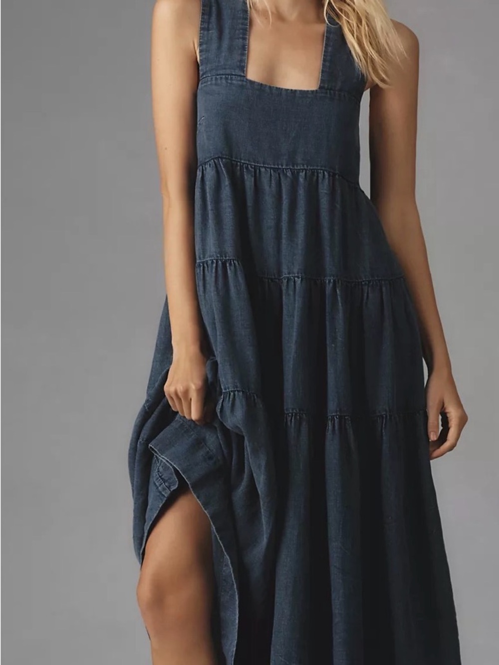 By Anthropologie Square-Neck Tiered Midi Dress NWOT